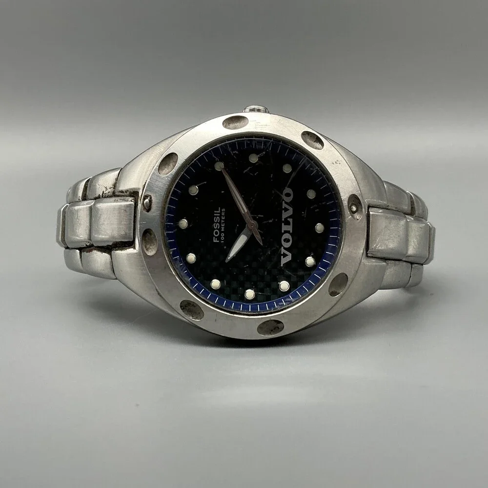 Fossil Volvo JR-5098 Mens Watch 39mm Black Dial Stainless Volvo New Battery 7.5